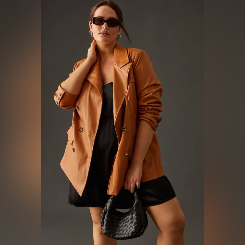 Avec Les Filles Oversized Faux Leather Blazer Jacket Double Breasted NWT